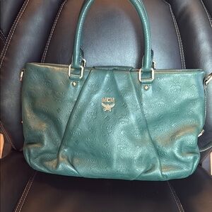MCM Green Monogram Leather Tote with Silver Hardware - REDUCED PRICE